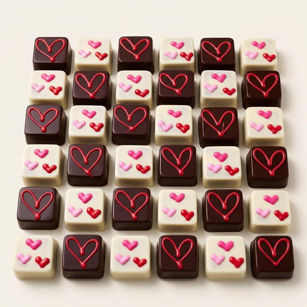 Bombones con corazones como ejemplo para una campaña del Día de la Madre