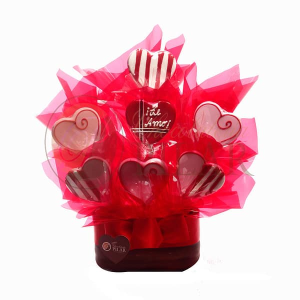 ARREGLO CORAZÓN ROJOS Y ROSADOS