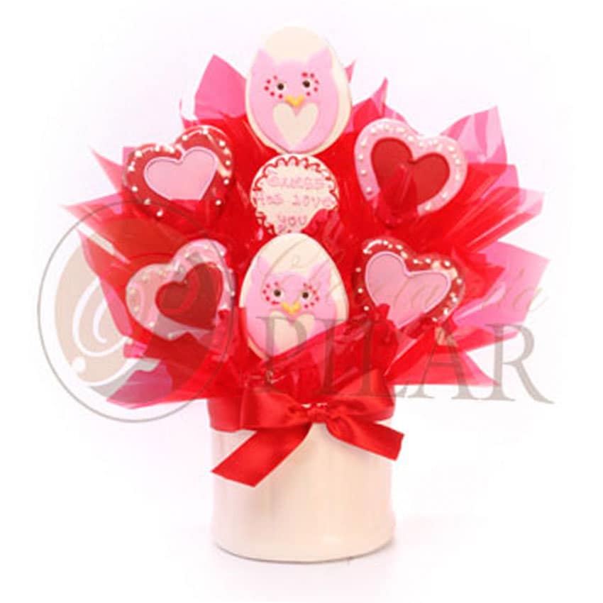 ARREGLO CORAZONES BUHOS